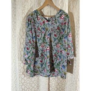 Violet & Claire Size XL Cute Summer Top Multicolor Floral Print Tie Cuffs